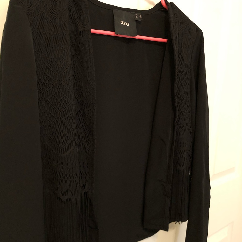 Asos light jacket with crochet lace and fringe